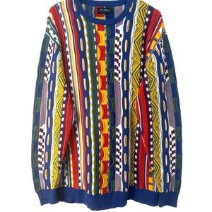PacSun Coogi Style Vintage 90's Y2K Colorful 3D Knit Cosby Biggie Sweater Large
